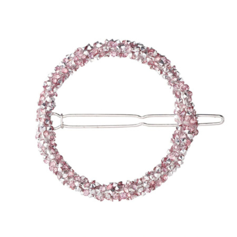 NWT- Circle Barrette, Pink Rhinestones